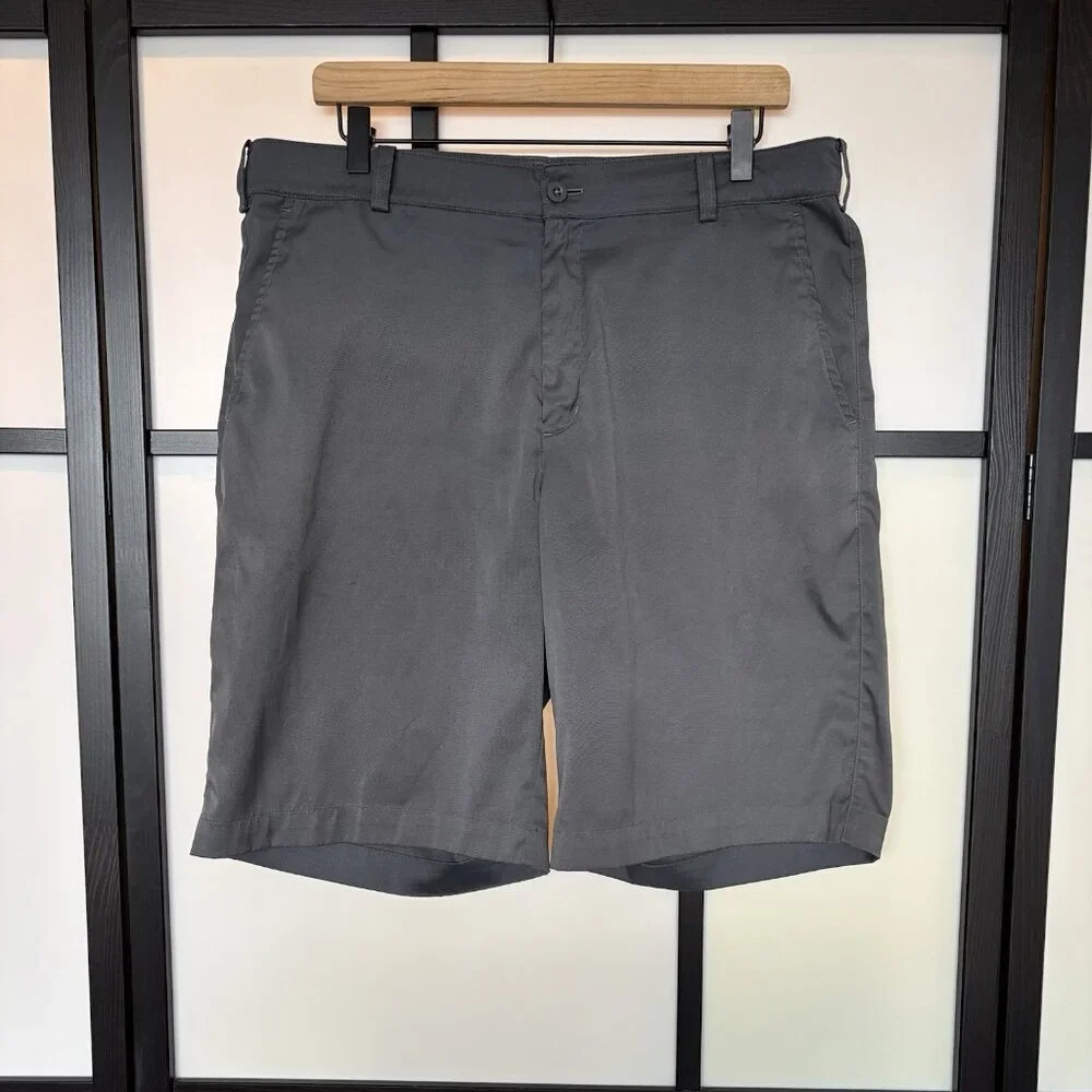Nike Golf Mens Shorts 34 Gray Button Solid Pockets Dri Fit Tour Performance